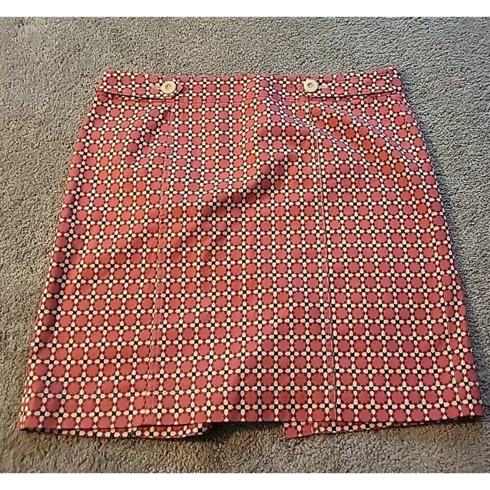 Talbots Skirt Lattice Print Pink Red White Black Career Womens Size 16 Buttons
